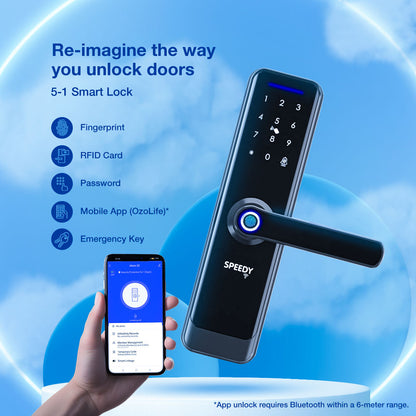 ATOM 22 Smart Wi-Fi Door Lock with Mobile App, Fingerprint, OTP, PIN, RFID Card & Manual Key | Free Installation | Door Thickness: 35-80 mm