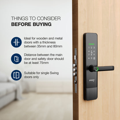 ATOM 11 Smart Wi-Fi Door Lock with Mobile App, Fingerprint, OTP, PIN, RFID Card & Manual Key | Free Installation | Door Thickness: 35-80 mm